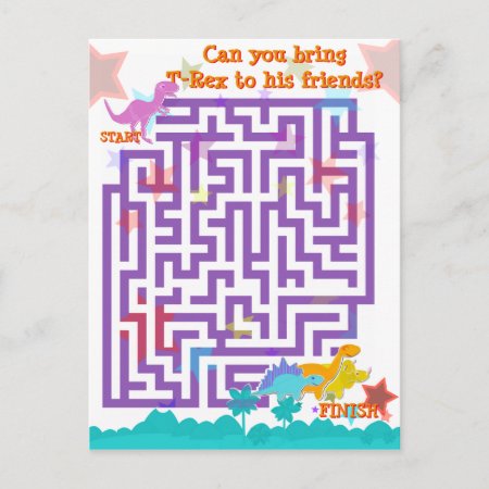 Cute Cartoon Dinosaurs Labyrinth Puzzle Game Postcard