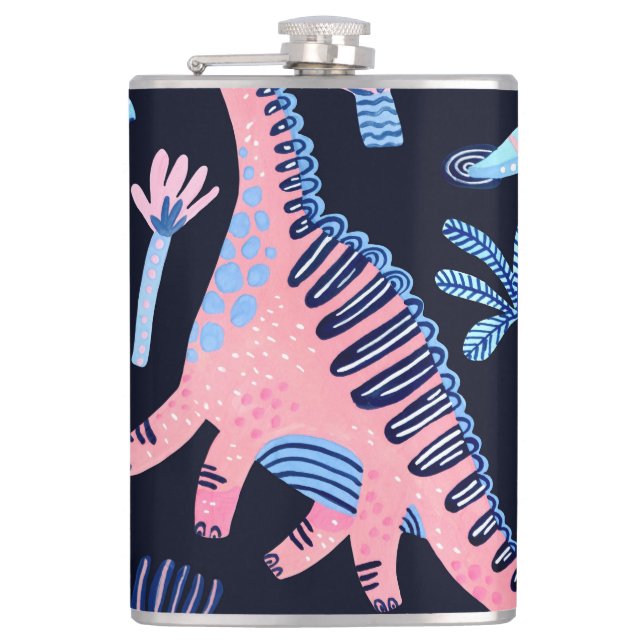 Cute cartoon dinosaurs pattern. flask (Front)