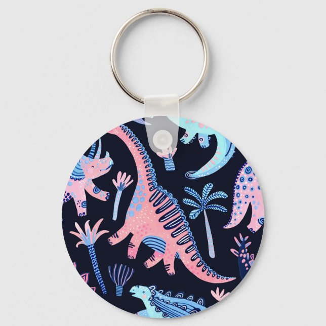 Cute cartoon dinosaurs pattern. keychain (Front)