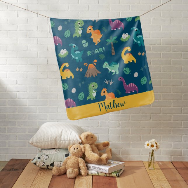Cute Cartoon Dinosaurs Pattern, Kids dino Baby Blanket (In Situ)