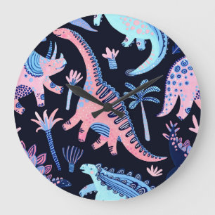 Cute cartoon dinosaurs pattern. large clock