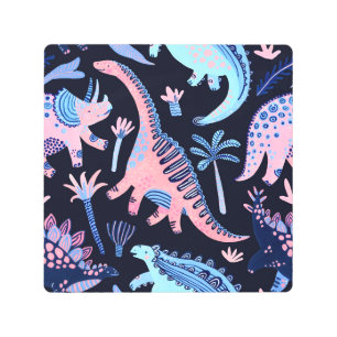 Cute cartoon dinosaurs pattern. metal print