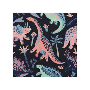 Cute cartoon dinosaurs pattern. wood wall art
