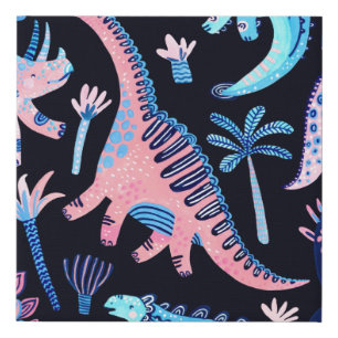 Cute cartoon dinosaurs seamless pattern in scandin faux canvas print