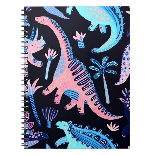 Cute cartoon dinosaurs seamless pattern in scandin notebook