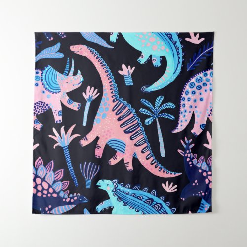 Cute cartoon dinosaurs seamless pattern in scandin tapestry