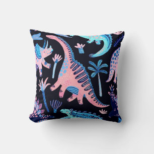 Cute cartoon dinosaurs seamless pattern in scandin throw pillow