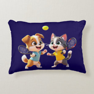Cute Cartoon Dog and Cat Playing Padel Tennis – Fu Accent Pillow