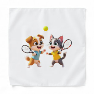 Cute Cartoon Dog and Cat Playing Padel Tennis – Fu Bandana