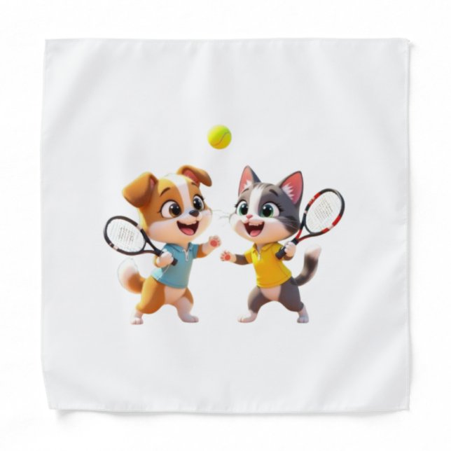 Cute Cartoon Dog and Cat Playing Padel Tennis – Fu Bandana (Front)