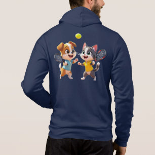 Cute Cartoon Dog and Cat Playing Padel Tennis – Fu Hoodie