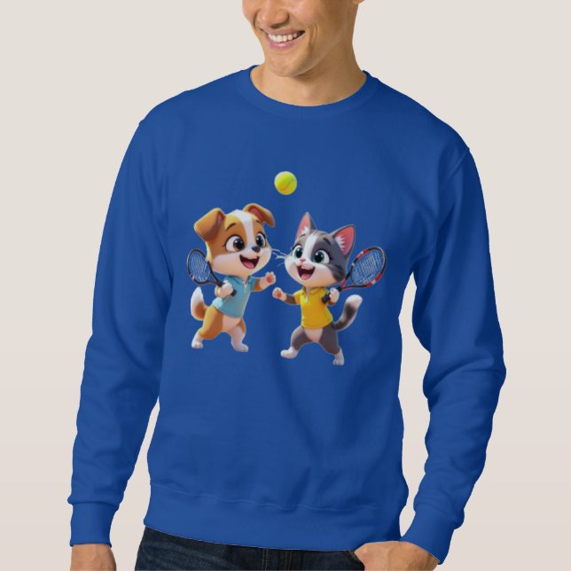 Cute Cartoon Dog and Cat Playing Padel Tennis – Fu Sweatshirt (Front)