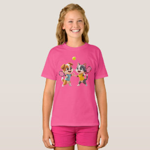 Cute Cartoon Dog and Cat Playing Padel Tennis – Fu T-Shirt