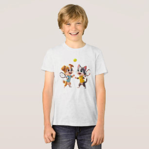 Cute Cartoon Dog and Cat Playing Padel Tennis – Fu Tri-Blend Shirt