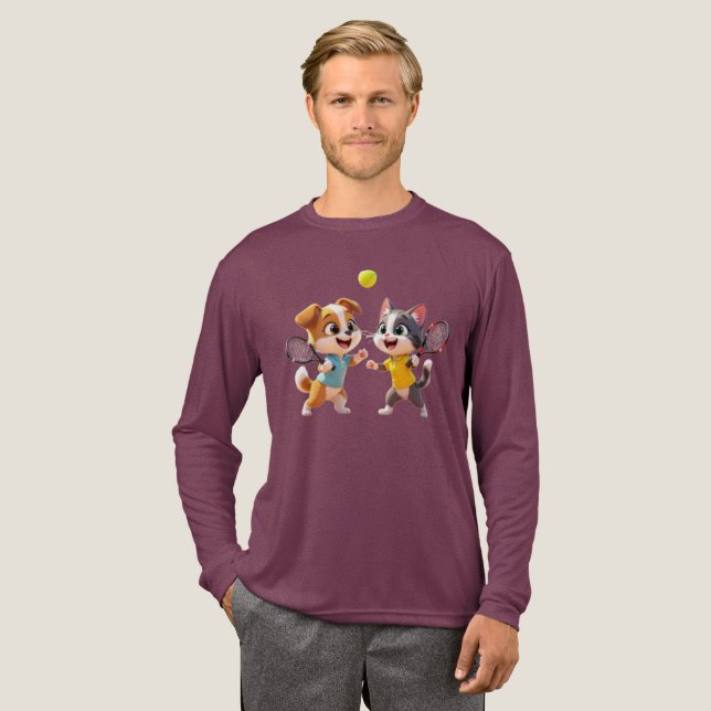 Cute Cartoon Dog and Cat Playing Padel Tennis – Fu Tri-Blend Shirt (Full Front)