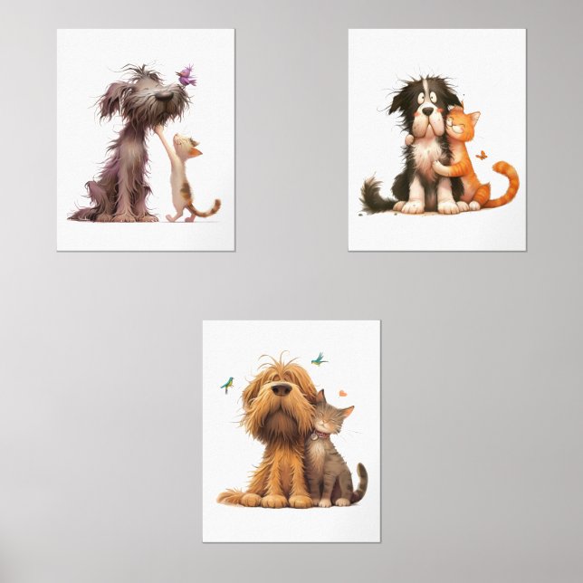 Cute Cartoon Dog and Cat  Wall Art Sets (Front)