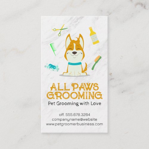 Cute Cartoon Dog and Grooming Tools Business Card