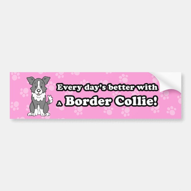 Cute Cartoon Dog Border Collie Bumper Sticker (Front)