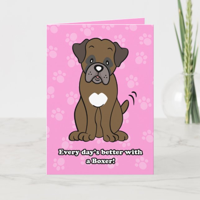 Cute Cartoon Dog Boxer Greeting Card (Front)