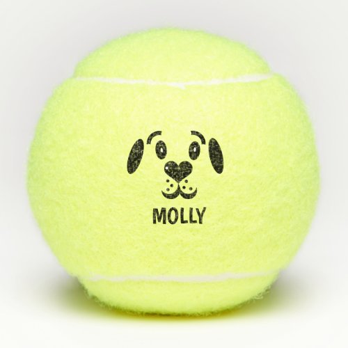 Cute Cartoon Dog Face Custom Name Personalized Tennis Balls