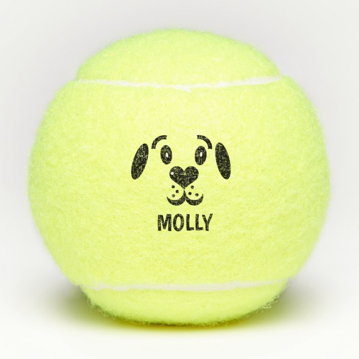 Cute Cartoon Dog Face Custom Name Personalized Tennis Balls Zazzle Com
