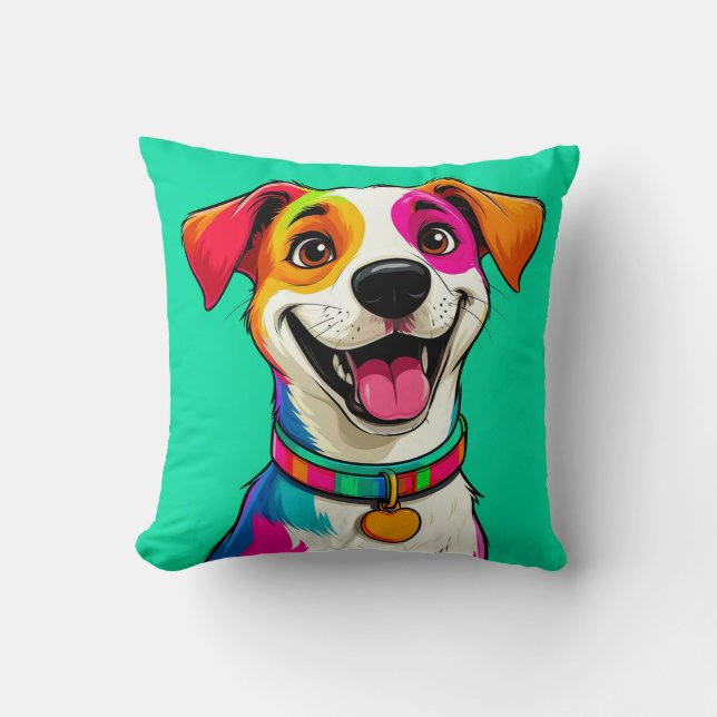 Cute Cartoon Dog Illustration Throw Pillow (Front)