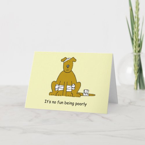 Cute Cartoon Dog in Bandages Get Well Soon Card