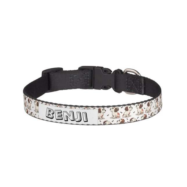 Cute cartoon dog pattern with pet name design collar (Front)