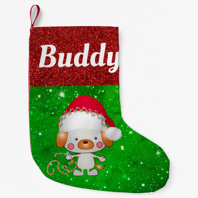 Cute Cartoon Dog Pet Name Small Christmas Stocking (Front)