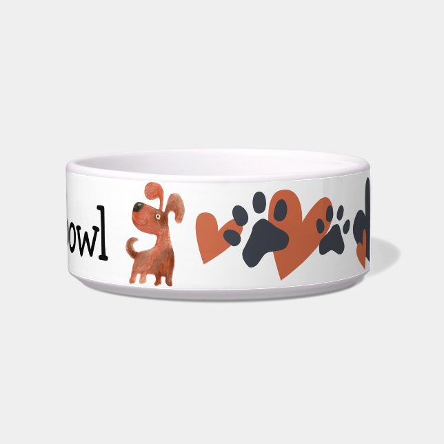 Cute Cartoon Dog Puppy Personlized Name Bowl (Right)