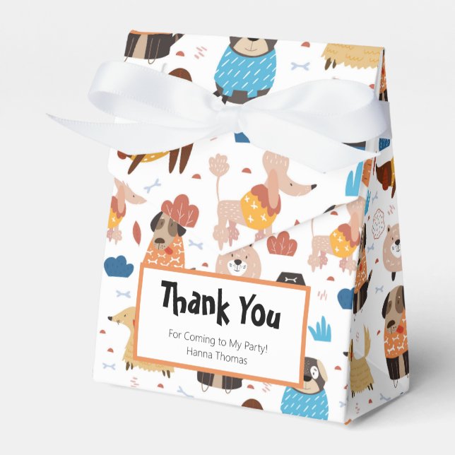 Cute Cartoon Dog Theme Birthday Party Favor Boxes (Front Side)