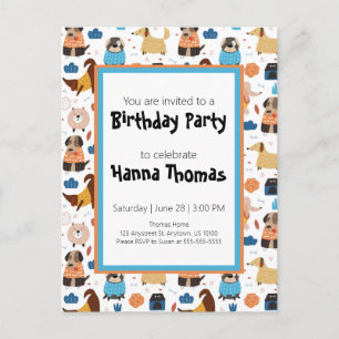 Cute Cartoon Dog Theme Birthday Party Invitation Postcard