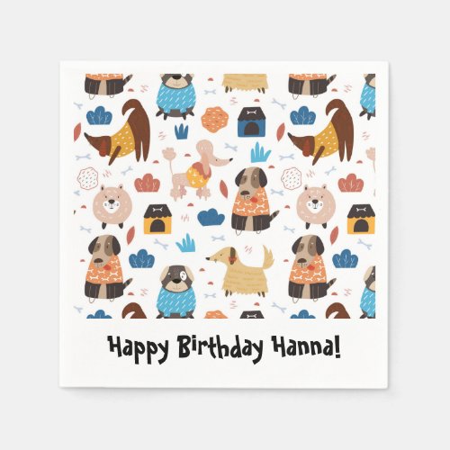 Cute Cartoon Dog Theme Birthday Party Napkins