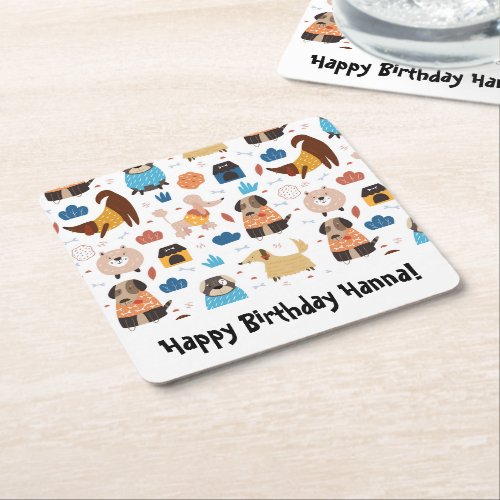 Cute Cartoon Dog Theme Birthday Party Square Paper Coaster