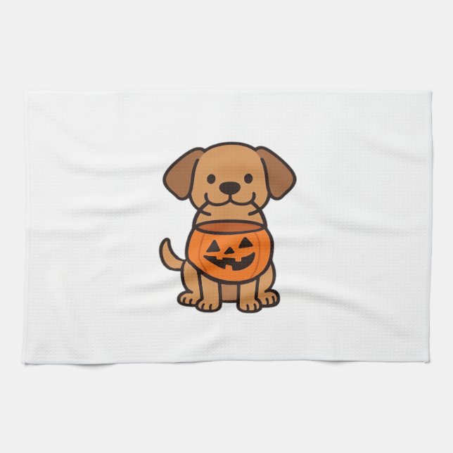 Cute Cartoon Dog Trick-or-Treating Classic T-Shirt Kitchen Towel (Horizontal)
