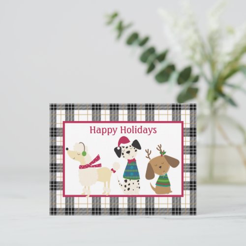 Cute Cartoon Dog Trio Holiday Postcard