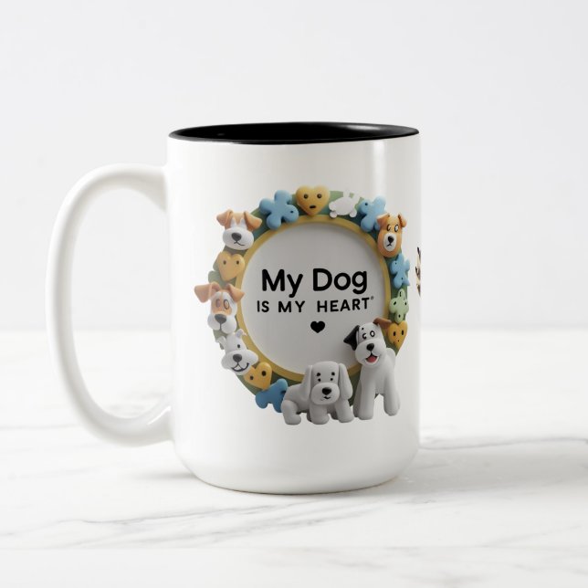 Cute Cartoon Dog Two-Tone Mug (15oz) (Left)