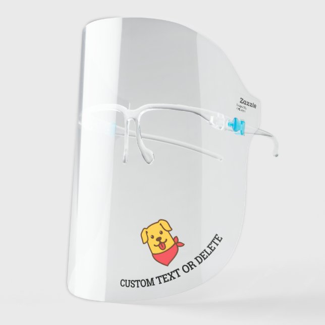 Cute Cartoon Dog Wearing Bandana, Custom Text Face Shield (Front Left)