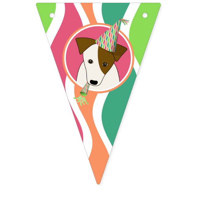 cute cartoon dog wearing party hat girl birthday bunting flags (First Flag)
