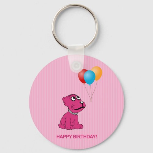 Cute Cartoon Dog with Balloons Happy Birthday Keychain