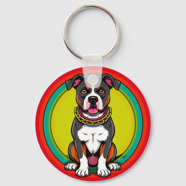 Cute Cartoon Dog with Collar Keychain (Front)