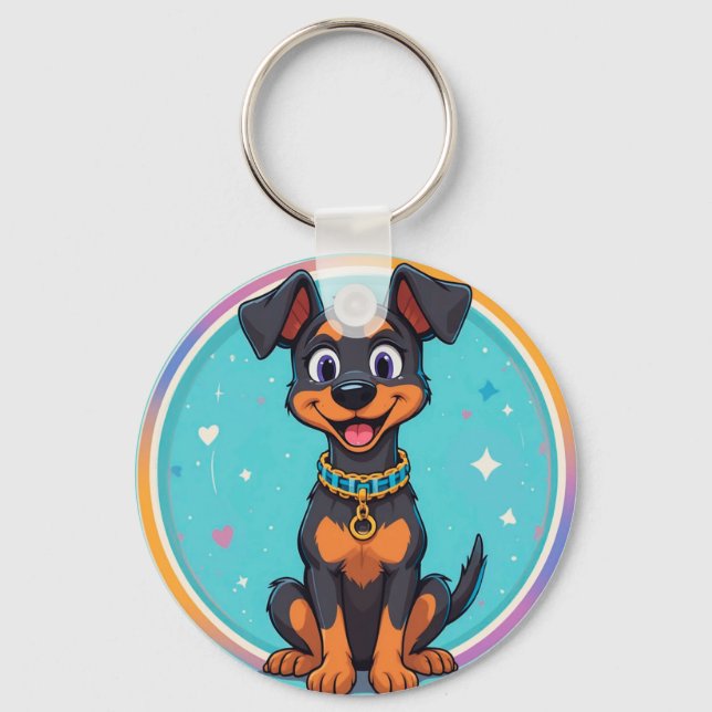Cute Cartoon Dog With Collar Keychain (Front)
