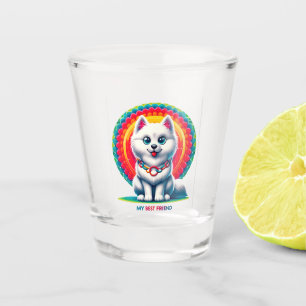 Cute Cartoon Dog with Colorful Artistic Background Shot Glass