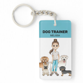 Cute Cartoon Dogs And A Cartoon Girl - Dog Trainer Keychain