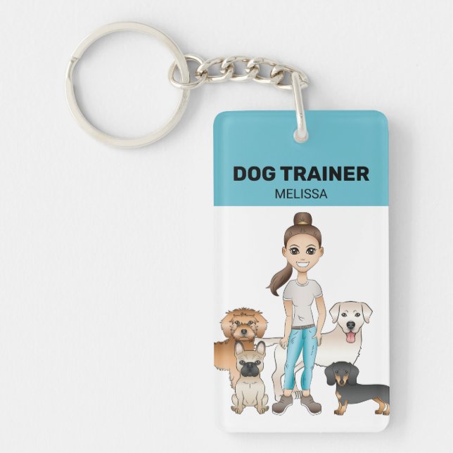 Cute Cartoon Dogs And A Cartoon Girl - Dog Trainer Keychain (Front)