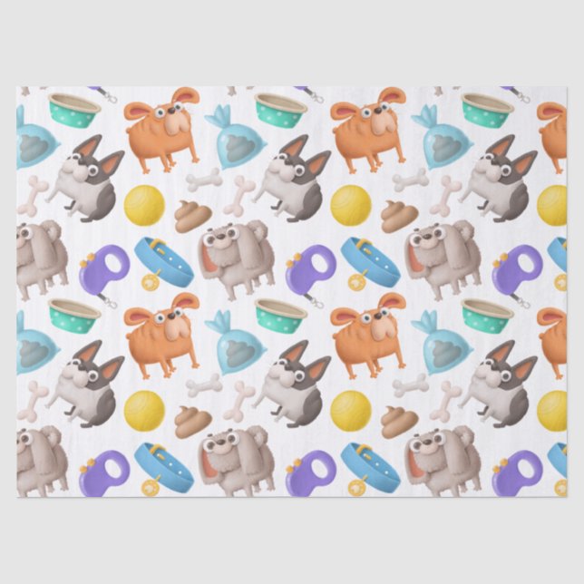 Cute Cartoon Dogs Bowls and Bones Decoupage Tissue Paper (Front)