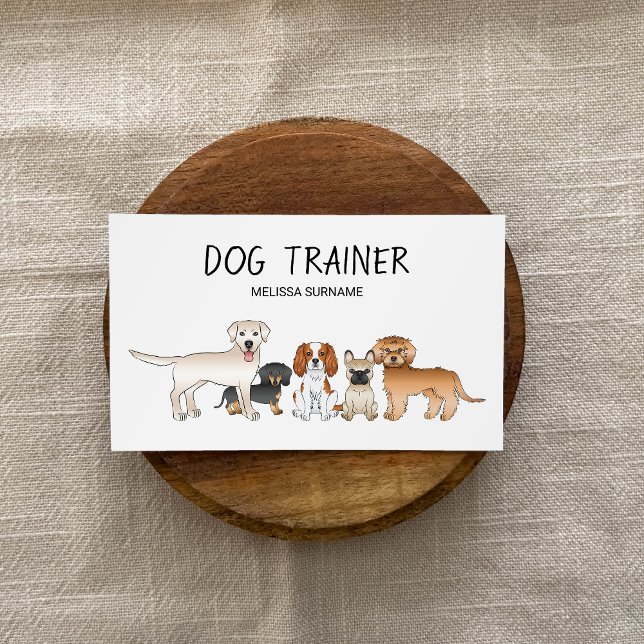 Cute Cartoon Dogs Illustration - Dog Trainer Business Card (Promote your dog services with the help of this cute business card design with cartoon dogs on it.)