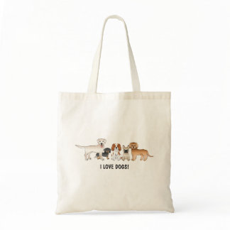 Cute Cartoon Dogs Illustration - I Love Dogs Tote Bag