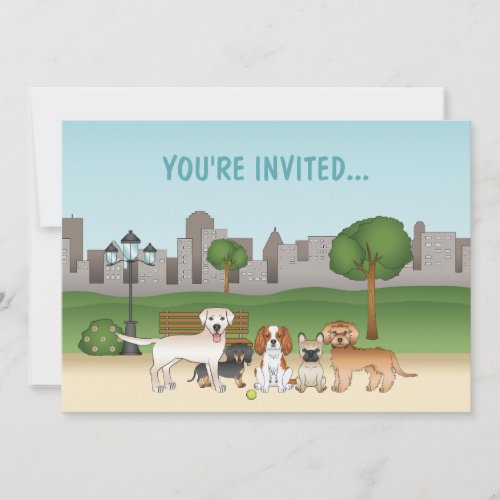Cute Cartoon Dogs In A Park Birthday Invitation
