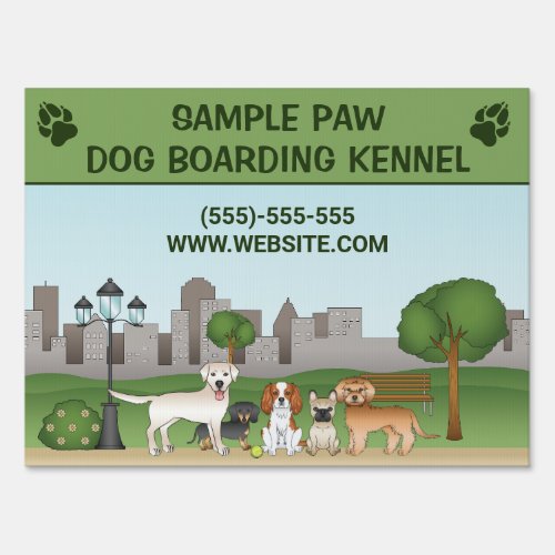 Cute Cartoon Dogs In A Park _ Dog Boarding Kennel Sign